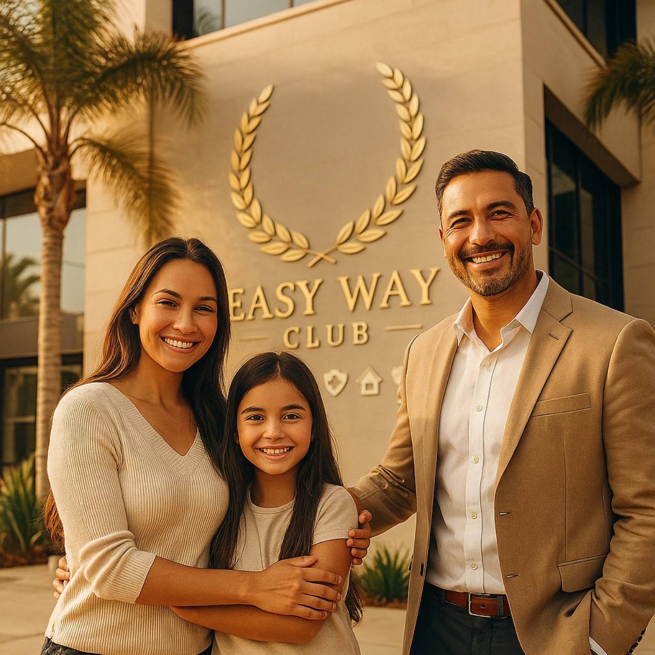 Familia Easy Way Club frente a una sede premium